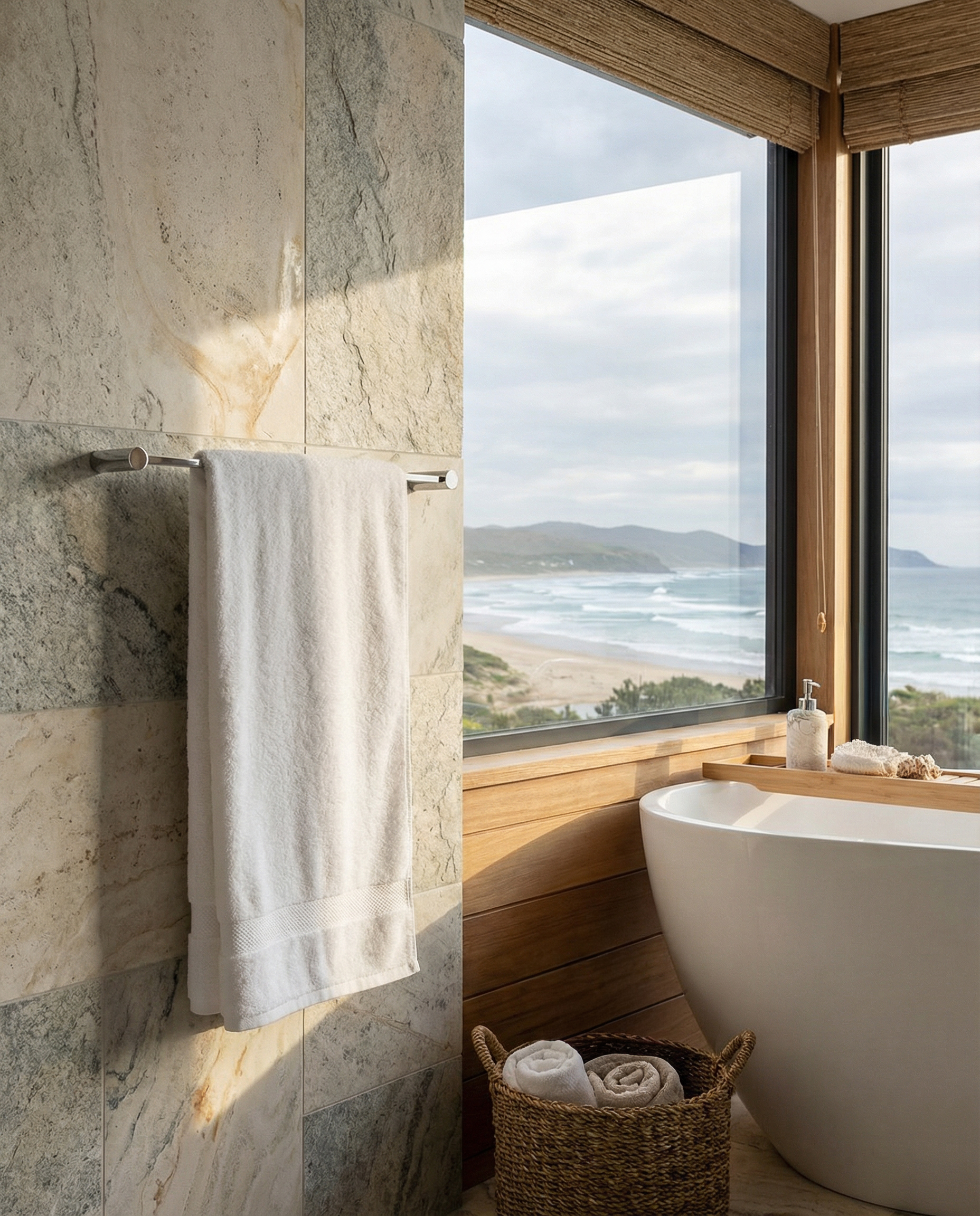 The Meissen Velina Chrome Towel Rail in a luxury spa like bathroom